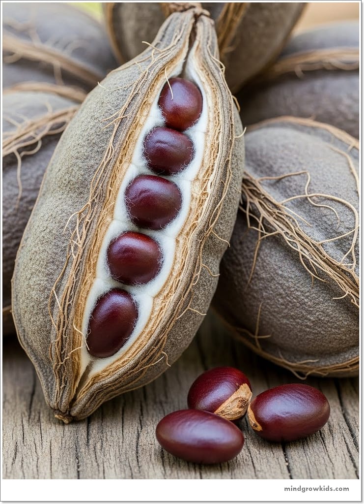 The word baobab comes from Arabic and means "fruit with many seeds." Baobabs have large fruits, 10-20 centimeters long, that contain many seeds.