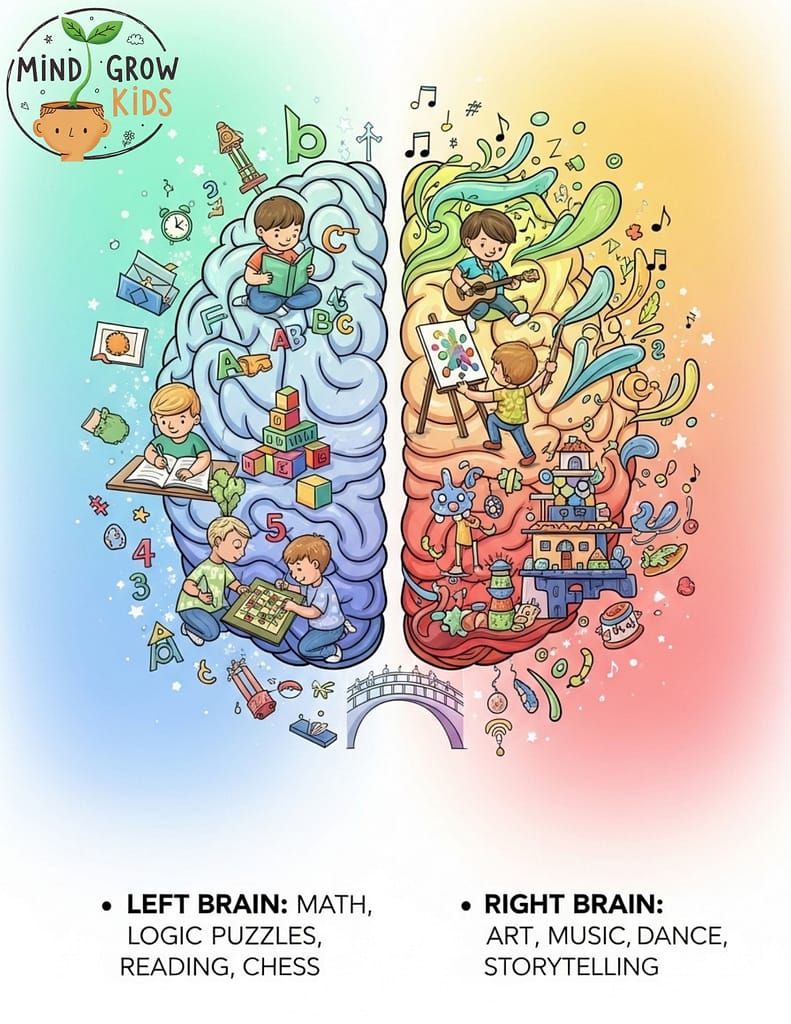 Naturally, the brain develops the side that is used more often. Since the left side is used more, it becomes stronger.
