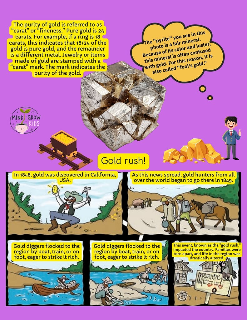 Gold is generally found in rocks containing the mineral quartz, in stream beds, and on the ocean floor