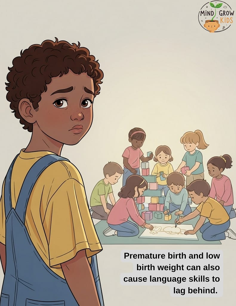 Premature birth and low birth weight can also cause language skills to lag behind