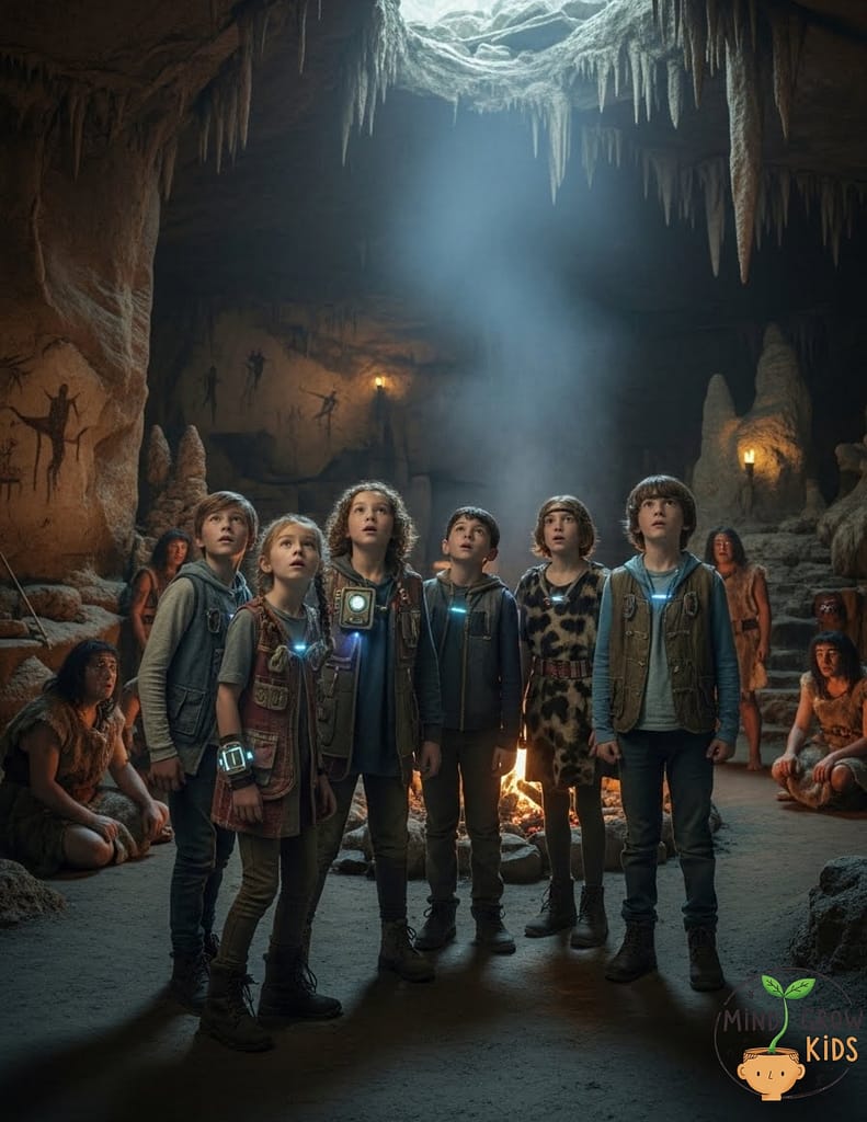 Time travelers visiting cave dwellers.