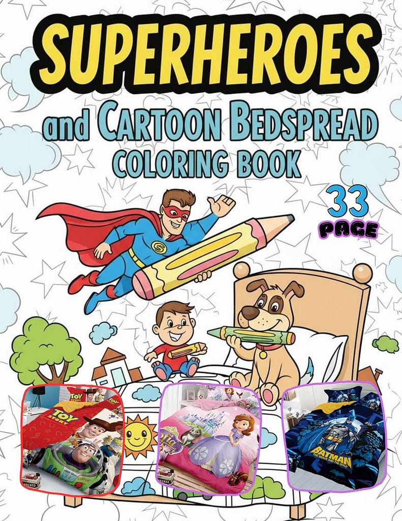 Superheroes and cartoon bedspread coloring book