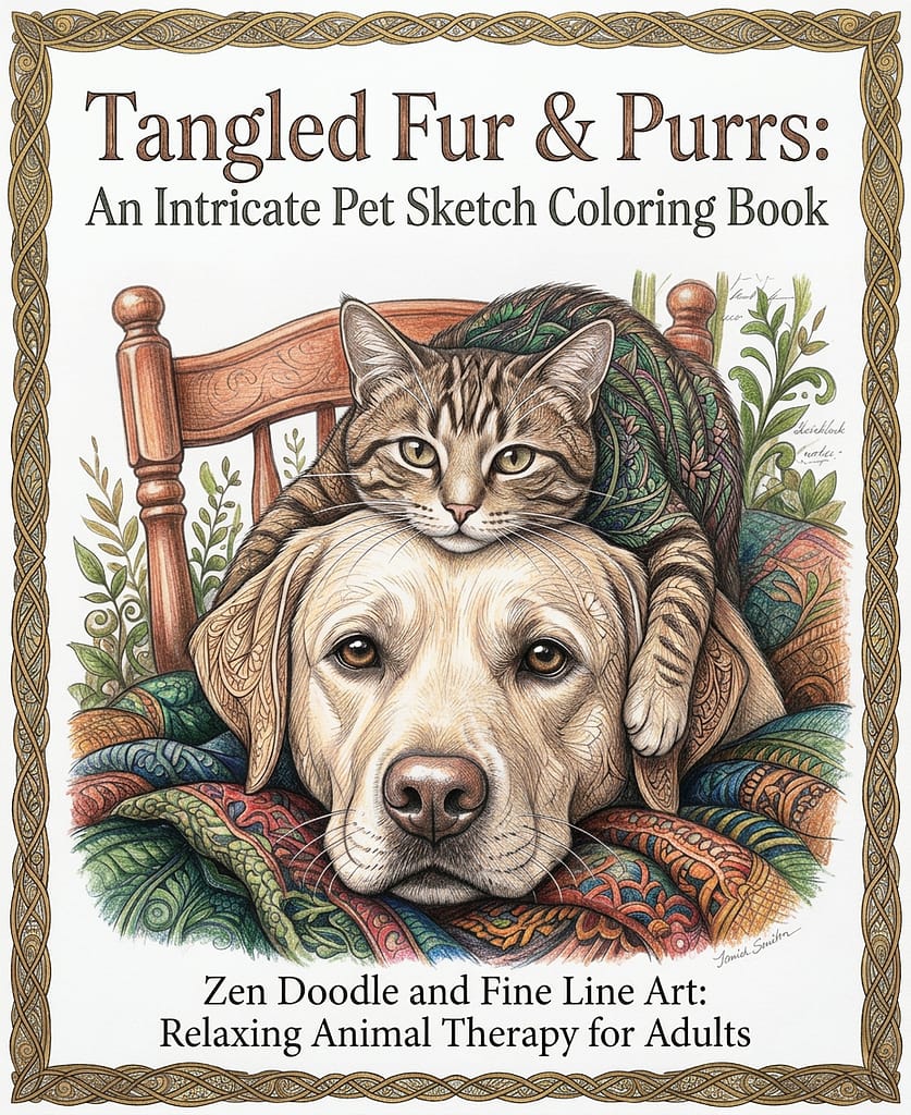 Tangled Fur & Purrs: An Intricate Pet Sketch Coloring Book