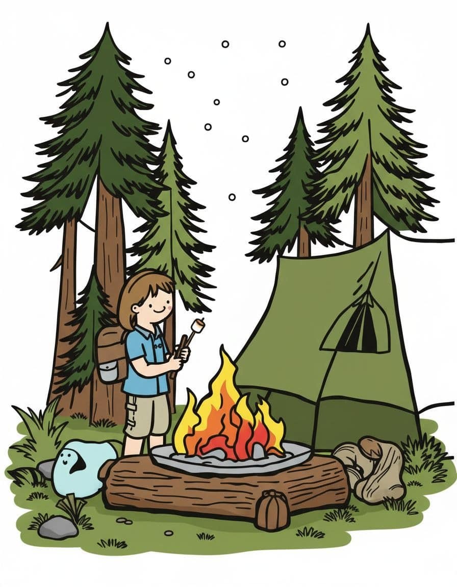 Kids camping coloring.