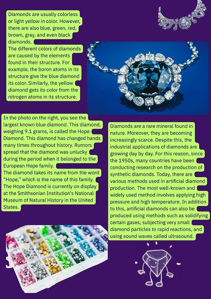 In the photo on the right, you see the largest known blue diamond. This diamond, weighing 9.1 grams,