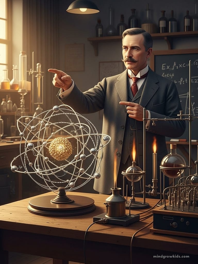 New Zealand physicist Ernest Rutherford explained his atomic model using the analogy of a plum pudding