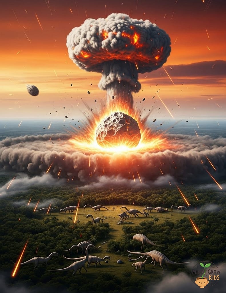 The explosion created a hole in the atmosphere, sending rock fragments flying into space at great speed. Some of these travelled as far as halfway to the Moon.