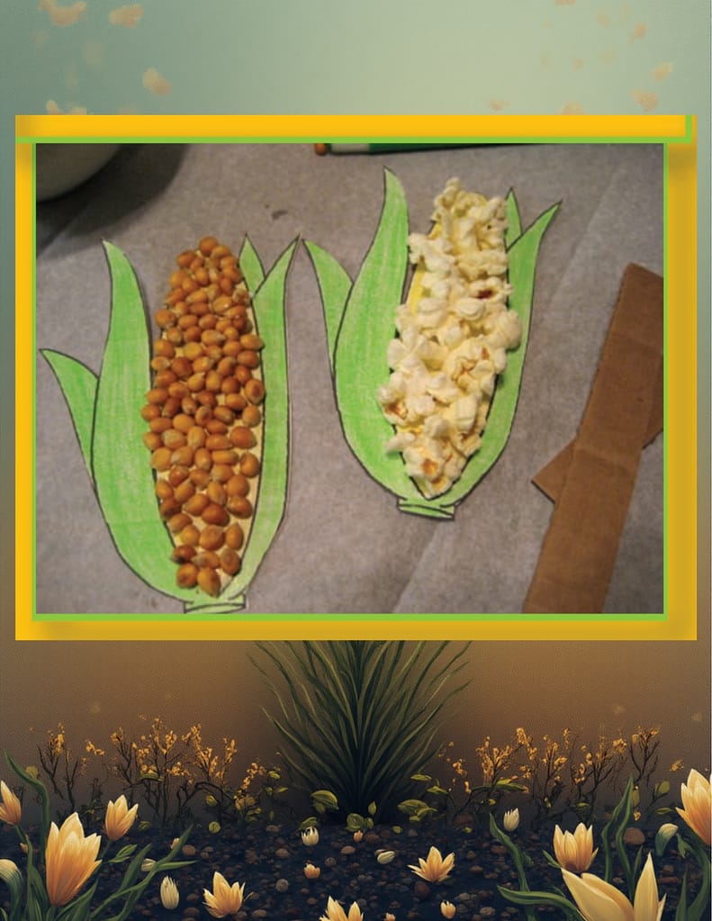 Cut the corn stalks you have painted.Apply glue to the cob of the plant and cover it with popcorn.
